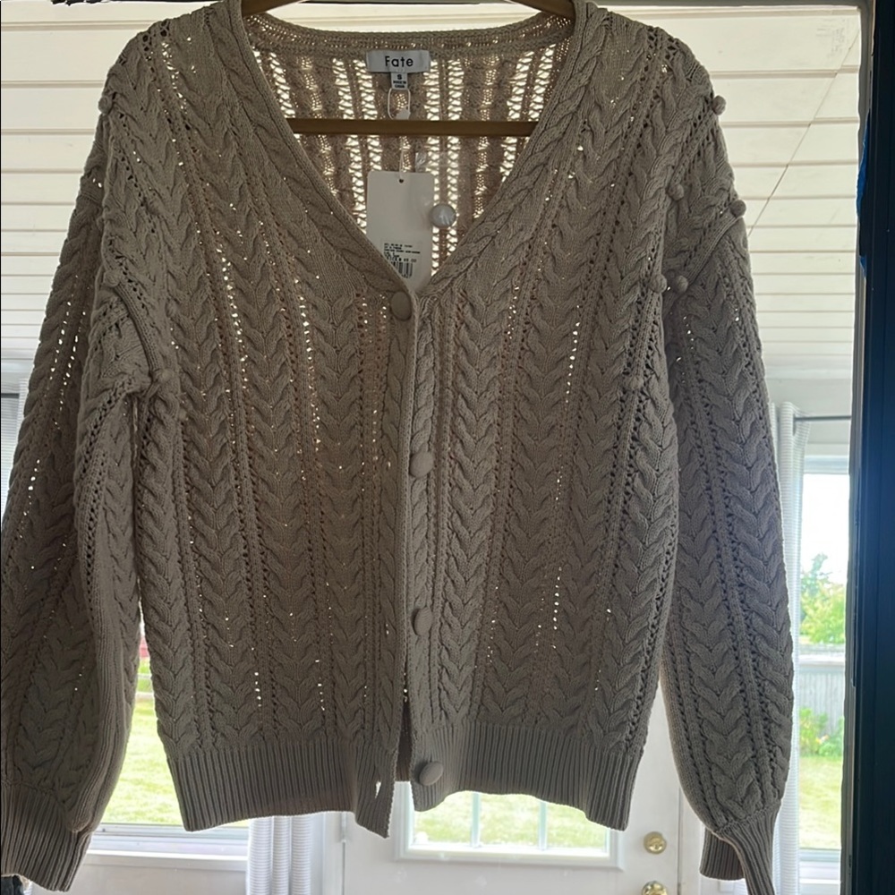 Fate Cream Cable-Knit Cardigan Sweater